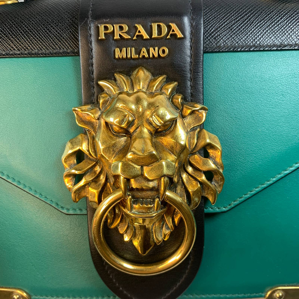 ❌❌ PRADA Lions Head Bag Antic Soft Saffiano Cahier Shoulder/Crossbody Green - Picture 7 of 16